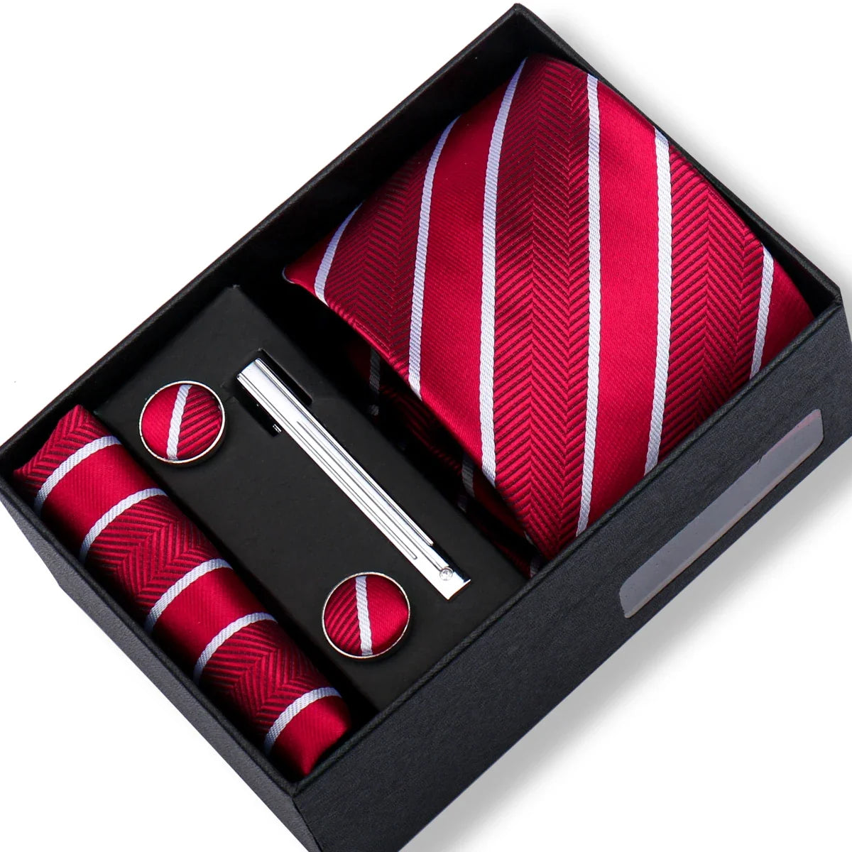 Men’s Green Business Tie Set - Premium Necktie with Hanky, Cufflinks & Tie Clip Gift Box for Wedding Formal Wear