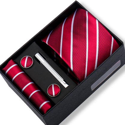 Men’s Green Business Tie Set - Premium Necktie with Hanky, Cufflinks & Tie Clip Gift Box for Wedding Formal Wear
