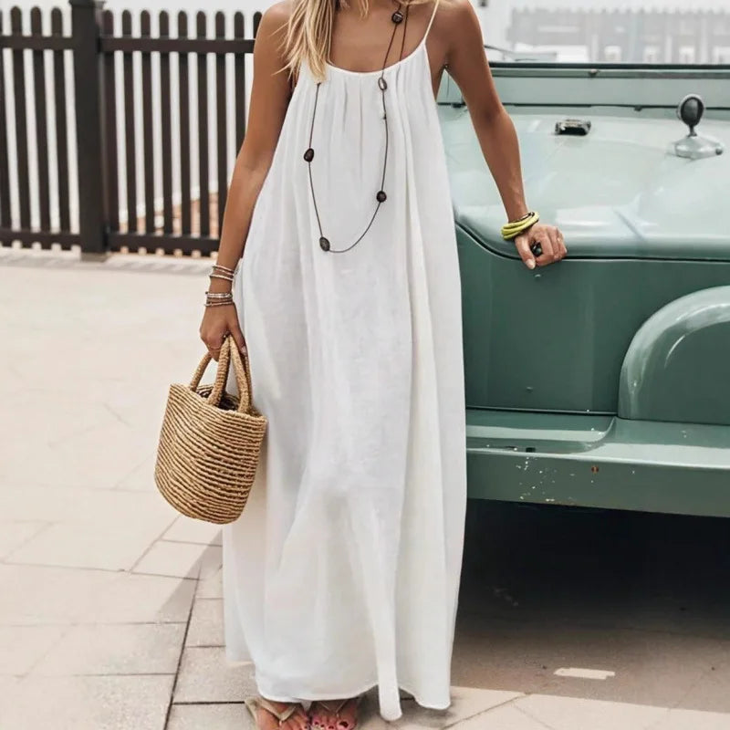 Women’s Strapless Backless Maxi Dress - Loose Comfortable Casual Home Sleepwear Long Dress