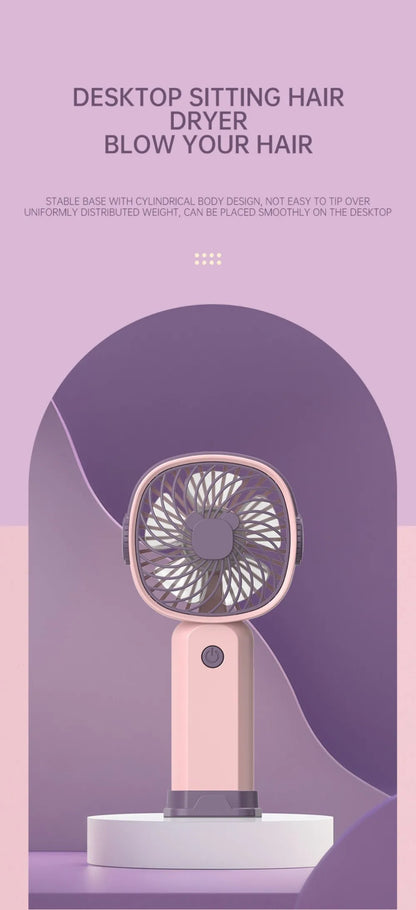Portable Mini USB Fan – Handheld & Desktop Fan with Phone Holder, 3-Speed Adjustable Wind, Long Battery Life, Multi-Function Cooling Fan