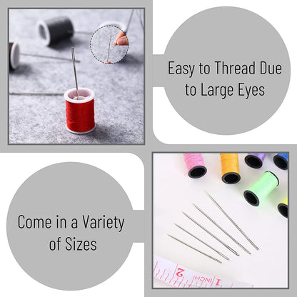 55-Piece Stainless Steel Sewing Needle Set - Big Eye Needles for Hand Sewing, Embroidery & Needlework