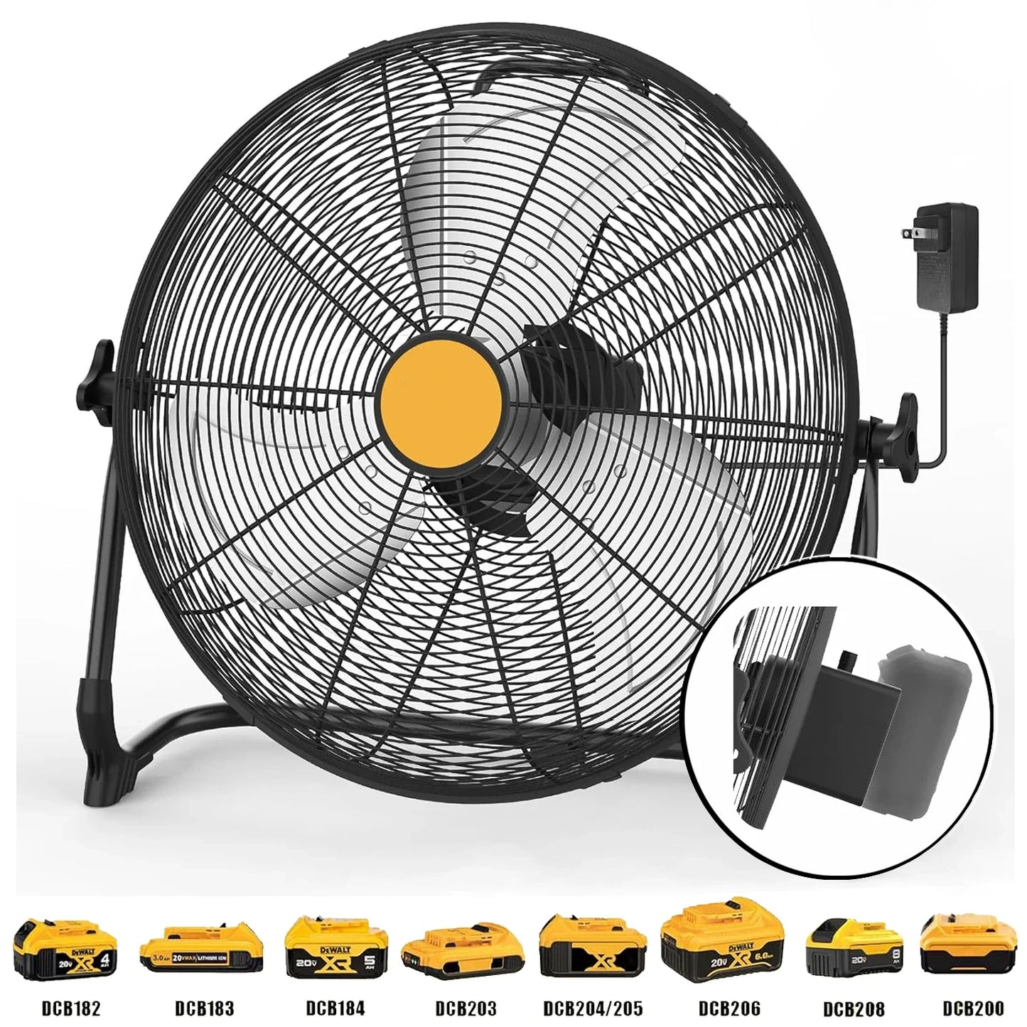 Cordless Floor Fan - 12/16-Inch Portable Fan Compatible with DeWalt 20V Max Batteries