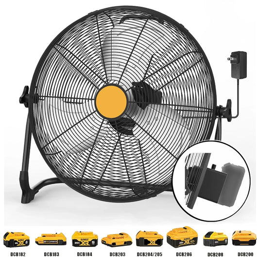 Cordless Floor Fan - 12/16-Inch Portable Fan Compatible with DeWalt 20V Max Batteries