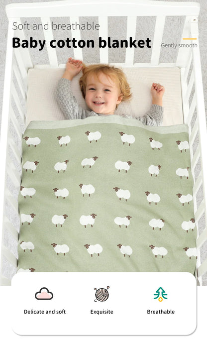 Baby Cotton Knitted Blanket 90x70cm – Newborn Swaddle Wrap for Boys & Girls, Stroller & Nursery Cuddle Quilt