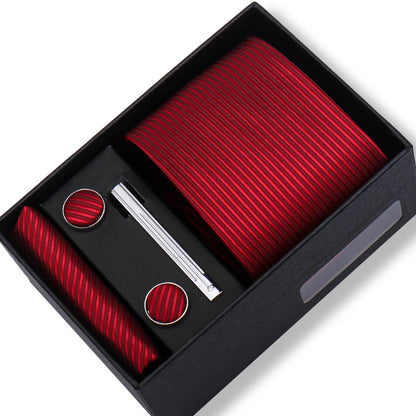 Men’s Green Tie Gift Box Set - Premium Business Necktie with Hanky, Cufflinks & Tie Clip for Wedding Formal Wear