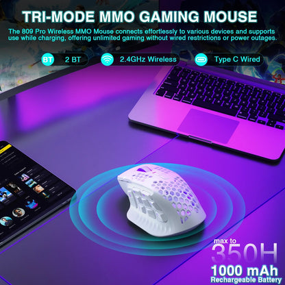 SOLAKAKA SM809 Pro MMO Gaming Mouse - 16-Button Wireless RGB Mouse with 24000 DPI & Programmable Macros