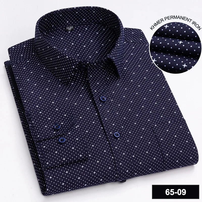 Men’s Plaid Stripe Long Sleeve Shirt - Casual Business Formal Office Shirt with Single Pocket for All Seasons