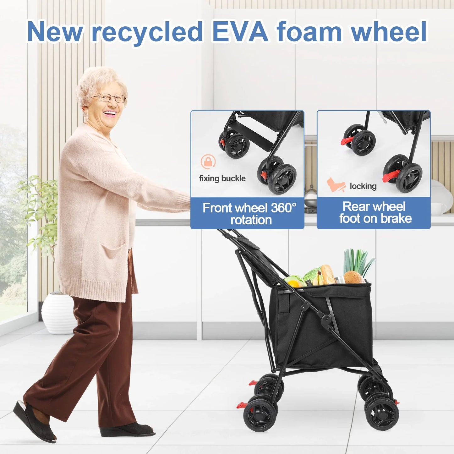 Foldable Utility Shopping Cart - Lightweight Portable Trolley for Market, Picnic & Pet Transport