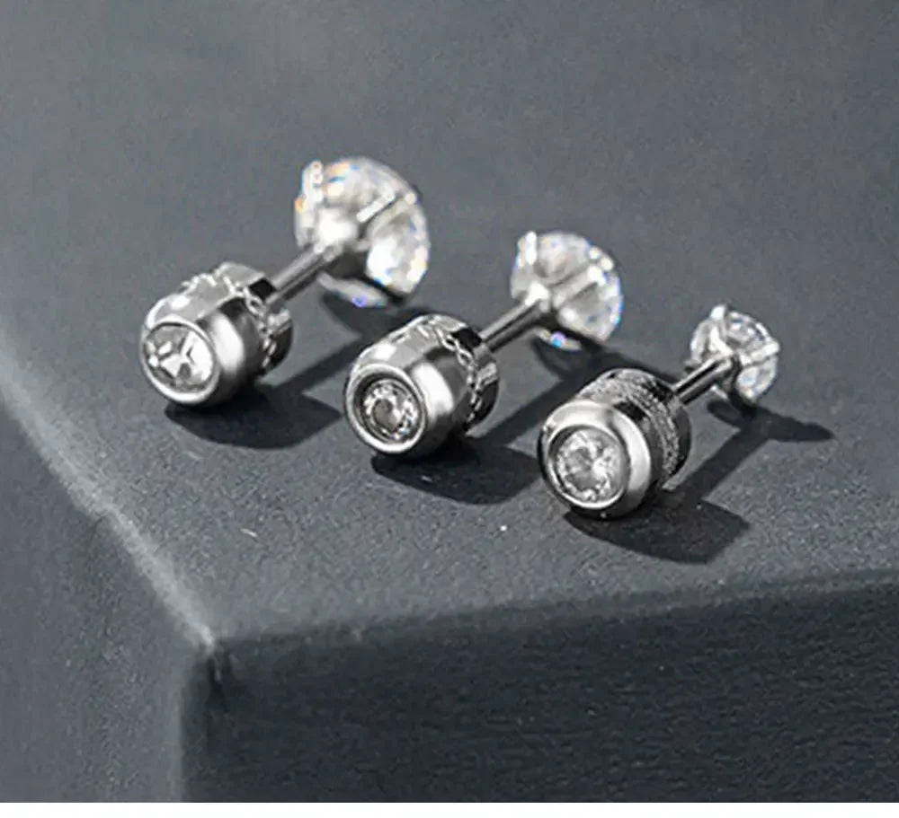 Medical Stainless Steel Zircon Ear Stud Earrings – Hypoallergenic Crystal Cartilage & Tragus Piercing Jewelry with Screw Back