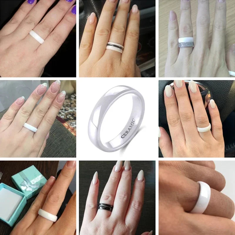 Kolmnsta White Ceramic Rings – 2mm, 4mm, 6mm Polished Anti-Allergy Wedding & Engagement Bands for Men & Women