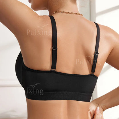 French Lace Strapless Bra - Striped Front Button Wirefree Fold-Up Lingerie Top