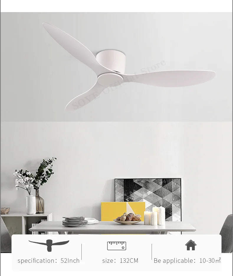 SOVE White Ultra-Thin 17cm DC Ceiling Fan — Low Floor Remote Control, Simple Design, No Light, 220V