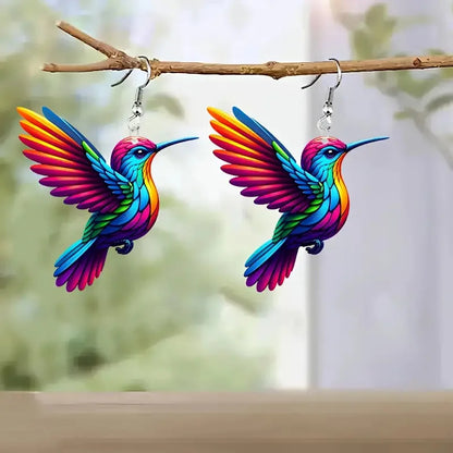 FTCY Acrylic Hummingbird Drop Earrings - Retro Colorful Bird Jewelry Gift for Women