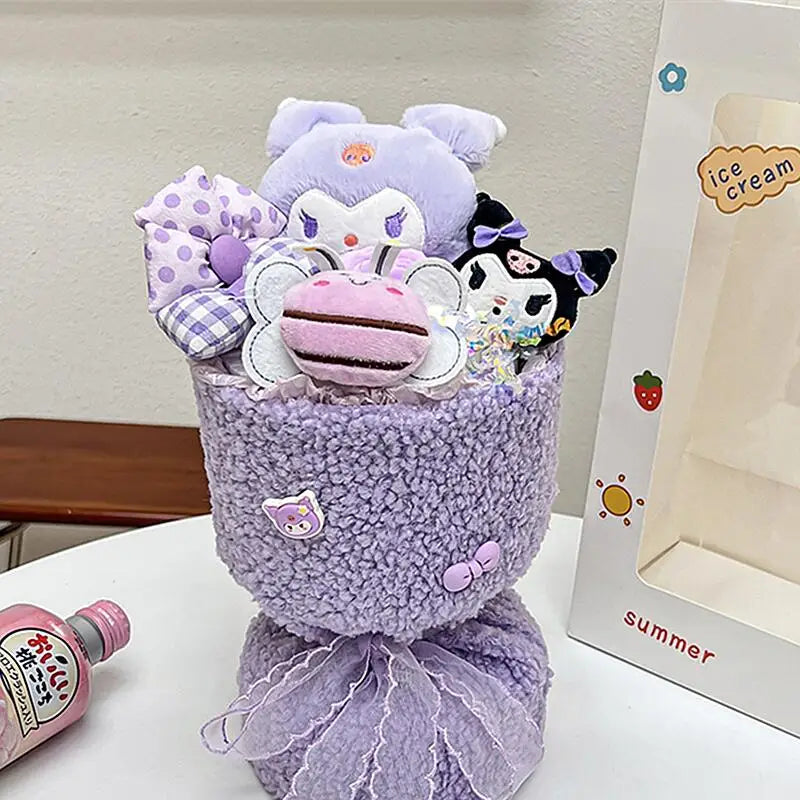 Sanrio Hello Kitty Plush Bouquet – Cute Cartoon Flowers with Cinnamoroll, Kuromi & My Melody Toys for Girls & Holiday Gifts
