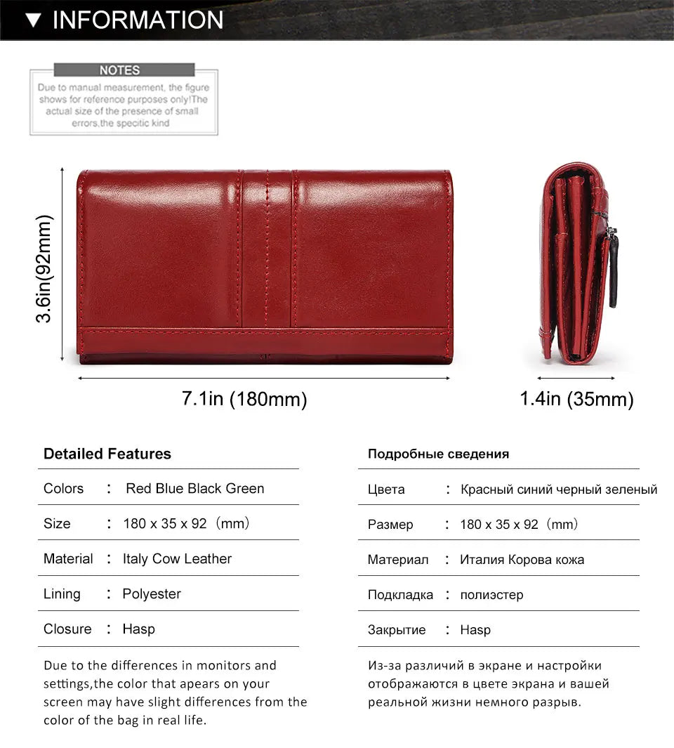Women’s Genuine Leather Clutch Wallet – RFID Blocking Phone Purse with Zipper Pocket & Card Holder