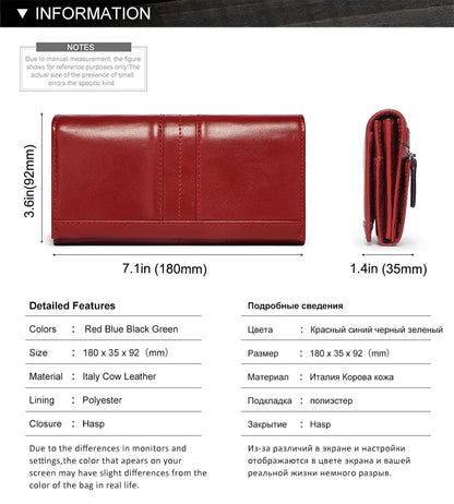 Women's Genuine Leather Clutch Wallet – RFID Blocking Phone Purse with Zipper Pocket