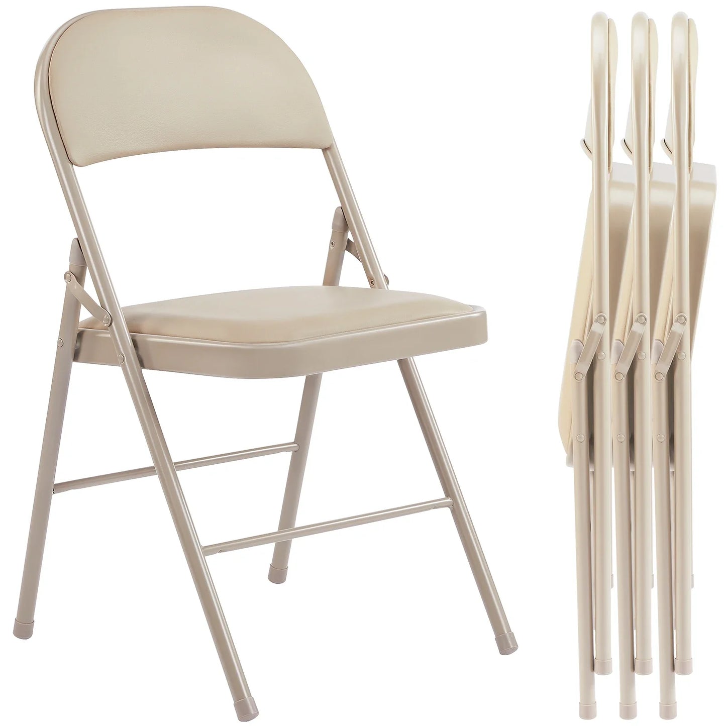 Leather Padded Folding Chairs – 4 Pack Sturdy Metal Rocking Dining Chairs for Living Room, Outdoor & Office
