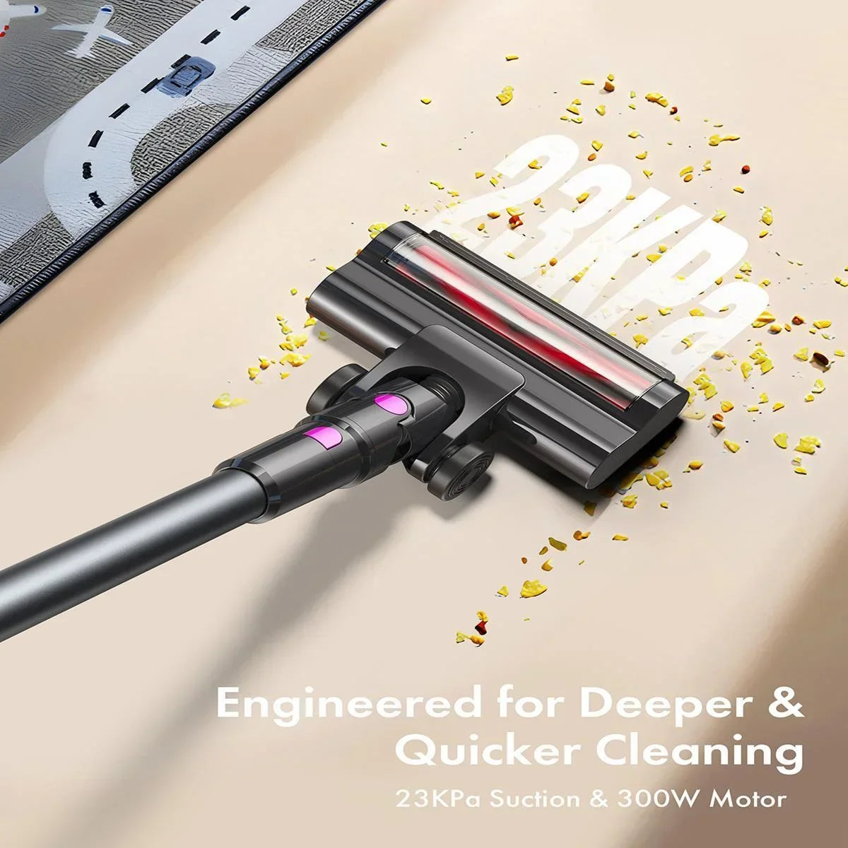 Homeika Cordless Stick Vacuum Cleaner – 23KPa Powerful Suction, 48min Runtime, LED Display for Hard Floors & Carpets