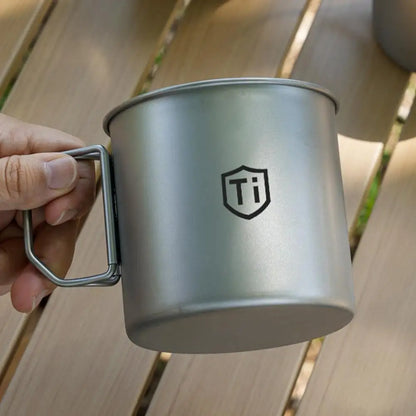 Ultralight Titanium Camping Cup - Foldable Handle Outdoor Mug for Hiking, Picnic, Coffee & Travel