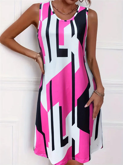 2024 Summer Boho Printed Dress - Women's Sleeveless Casual Holiday Gown O Neck Party Plus Size Fashion Dress