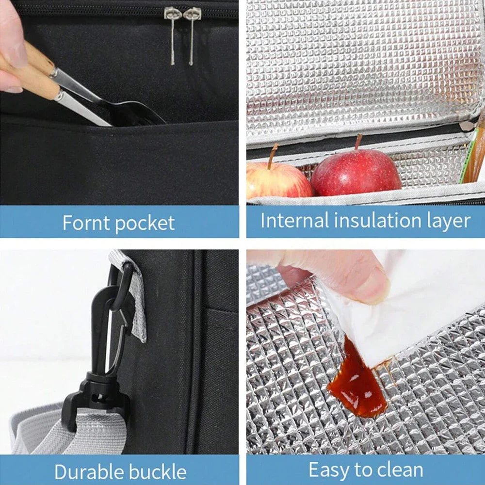 Insulated Handheld Lunch Bag with Shoulder Strap – Thickened Waterproof Student Lunch Box Tote