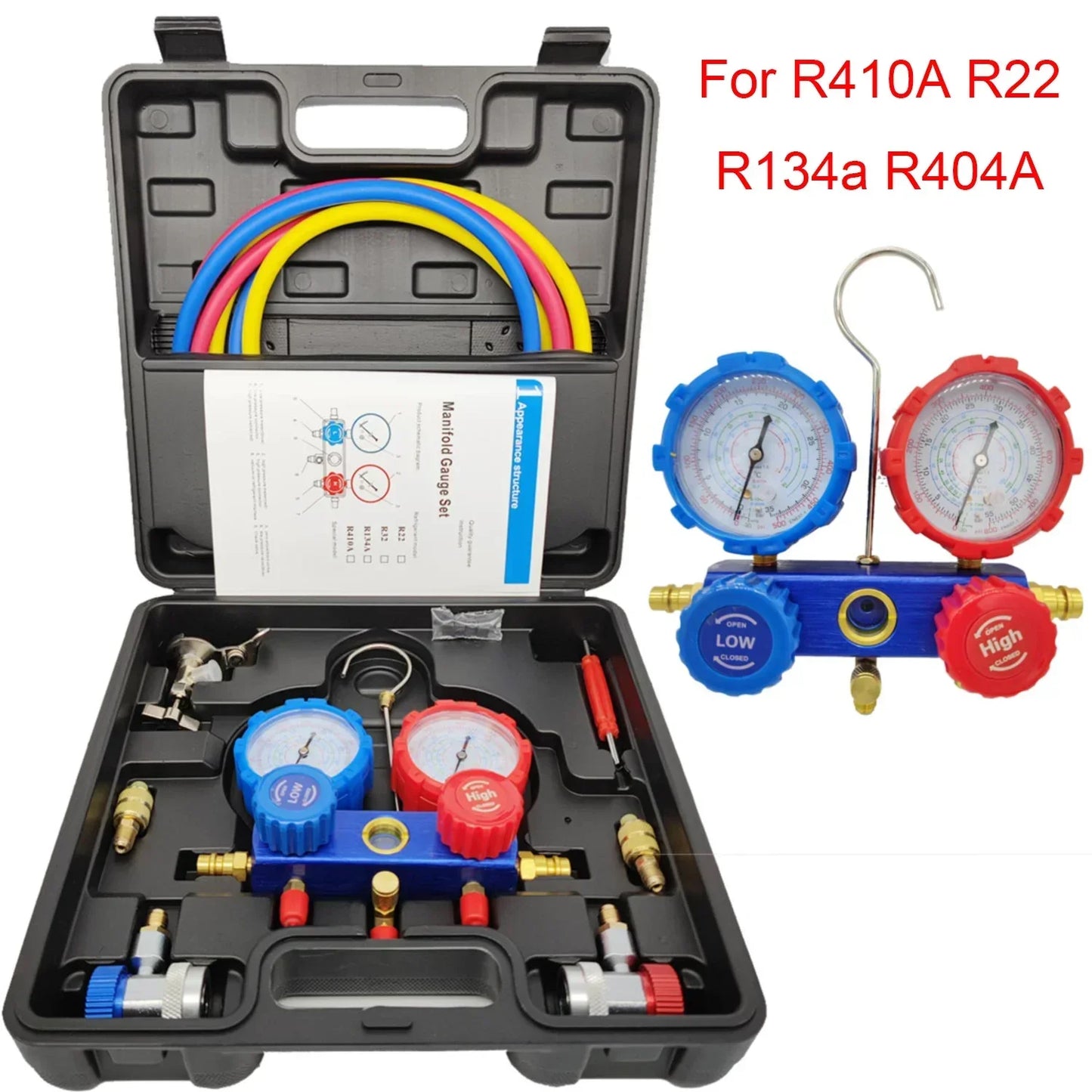 3-Way AC Manifold Gauge Set - HVAC Refrigerant Charging & Diagnostic Tool for R410A R22 R404A R134A