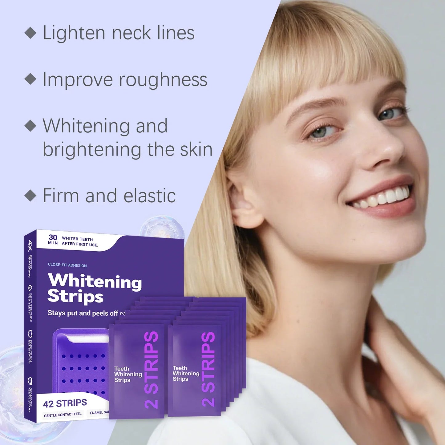 Purple Teeth Whitening Strips - Advanced Whitening Gel for Yellow Teeth Stain Removal & Bright Smile Care