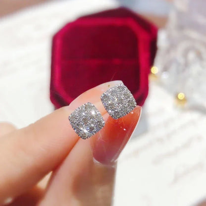 Silver Geometric Square Stud Earrings - Fashion Daily Wear Earrings for Women