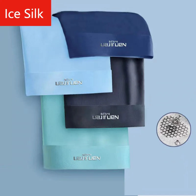 4PCS Men's Ice Silk Boxer Shorts – Breathable, Sexy, Thin Underwear in Sizes L-6XL