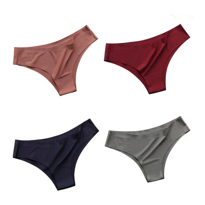 4PCS Seamless Ice Silk Panties Set for Women – Low Waist G-String, Soft Ultra-Thin Sexy Underwear Briefs