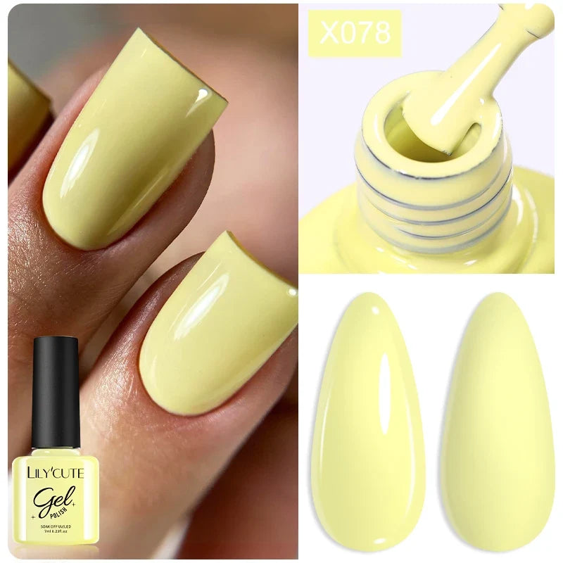 LILYCUTE Solid Color Gel Nail Polish 7ml - Semi-Permanent Soak Off UV LED Gel Varnish for Nail Manicure Art