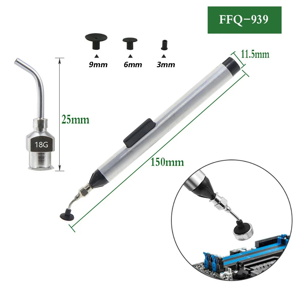 Vacuum Suction Pen Kit - IC SMD Pickup Tool with 3 Suction Cups for Electronics Repair and Desoldering