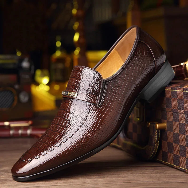 Men’s Luxury Patterned PU Leather Dress Shoes - Stylish Business, Casual, Social & Wedding Formal Footwear
