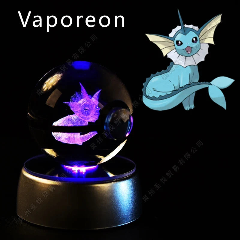 Pokémon Crystal Ball Night Light - 3D Pikachu Gengar Mewtwo Glass Lamp Statue Kids Birthday Gift