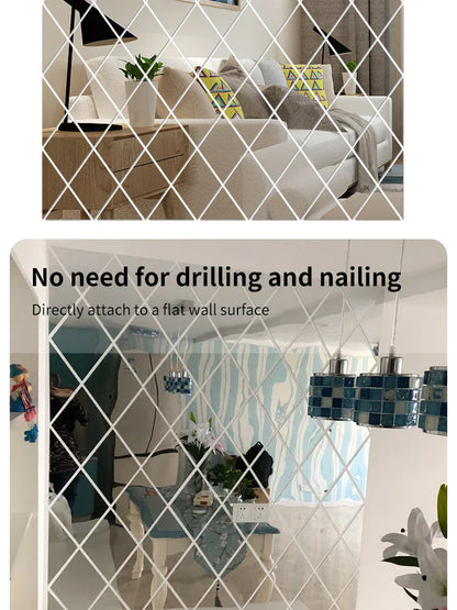 3D Diamond Acrylic Mirror Wall Sticker – Removable Decorative Glass Tiles (17pcs)