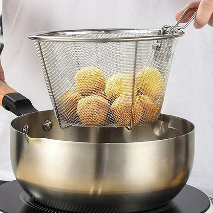 Stainless Steel Frying Strainer Basket - French Fries Deep Fry Basket with Handle, Kitchen Wire Mesh Colander Tool