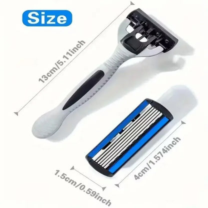 Men’s Manual Safety Razor - 6-Layer Stainless Steel Replaceable Blade Head for Smooth Grooming and Shaving