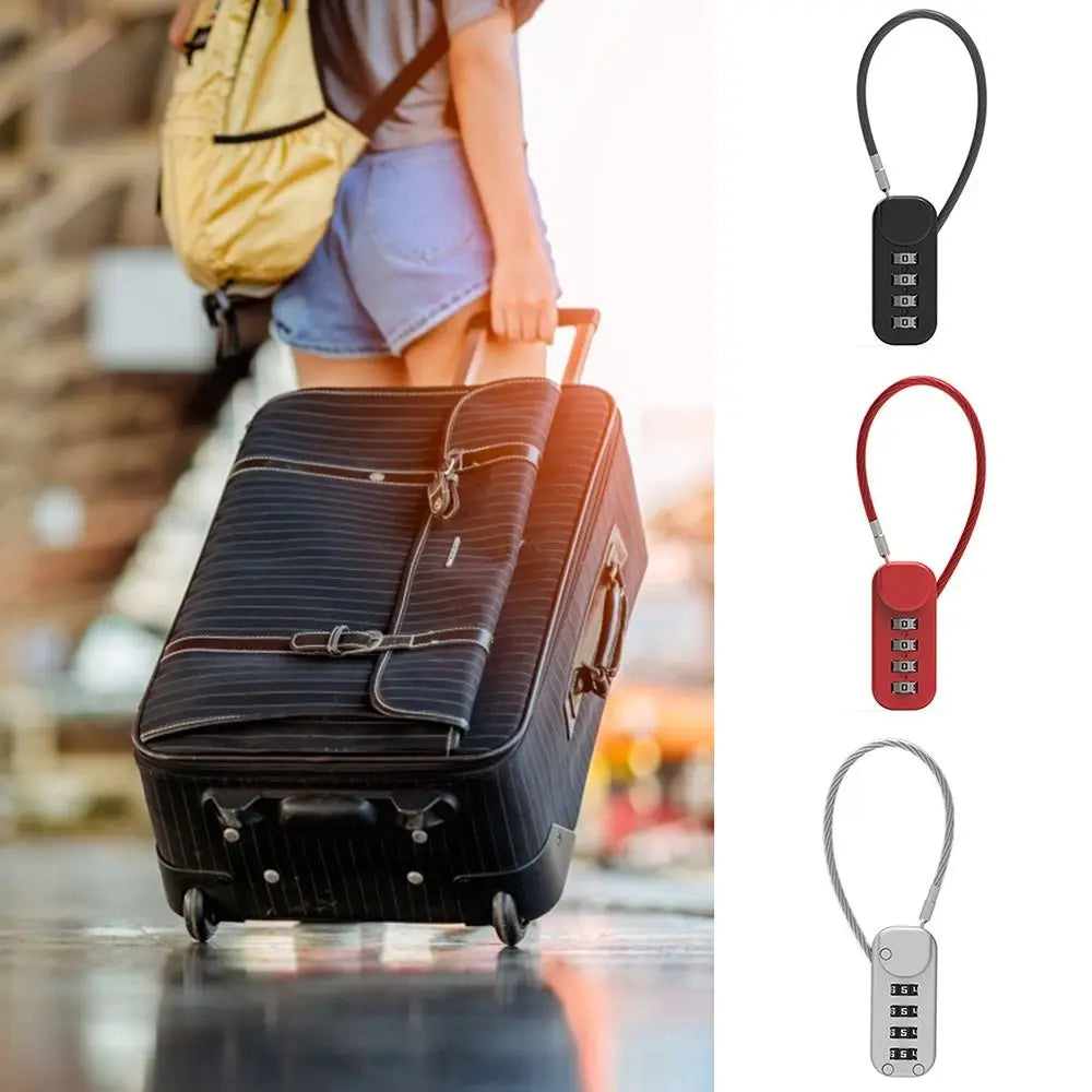 Portable 4-Digit Combination Lock – Zinc Alloy Anti-Theft Wire Rope Padlock for Luggage & Backpack Zippers