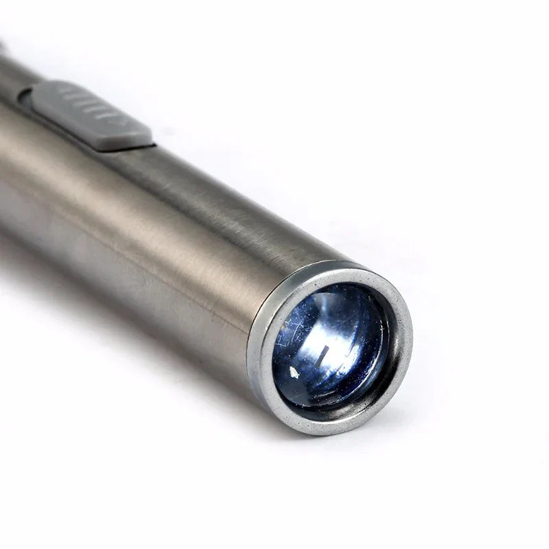 Mini Portable LED Pen Light — USB Rechargeable Medical Flashlight with Stainless Steel Clip for Dentist & Nurse Use