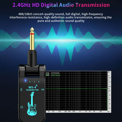 2.4G Wireless Guitar System – Transmitter & Receiver Set for Electric Guitar & Bass, 48K/16bit Real-Time Transmission