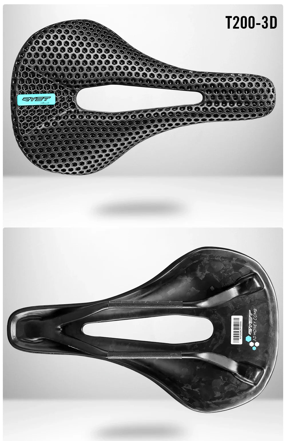RYET 3D Printed Carbon Bike Saddle — 140/142mm Super Light EVA Road & MTB Racing Seat Cushion