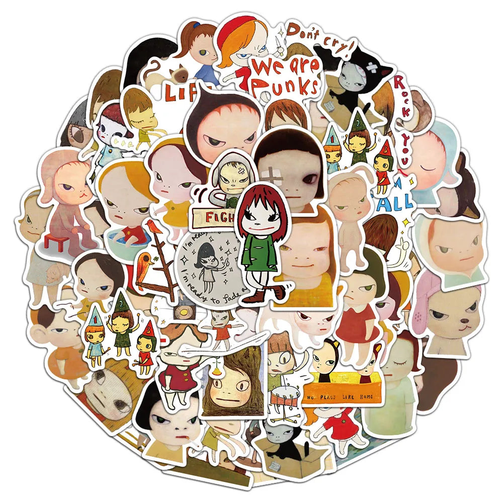 Yoshitomo Nara Sticker Pack - Cute Waterproof Decals for Phone Cases Laptop Suitcases Water Bottles & DIY Crafts