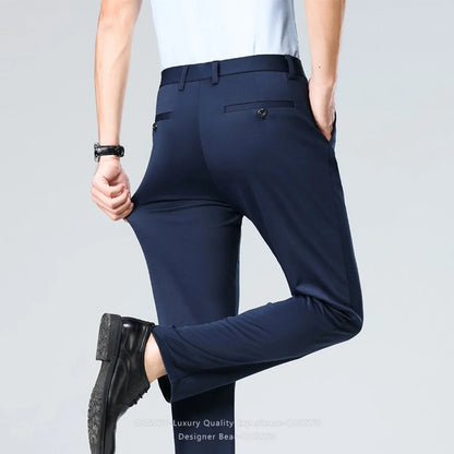 Men’s Slim Stretch Suit Pants - Summer Thin Business Formal Trousers for Office, Work & Plus Size Fit