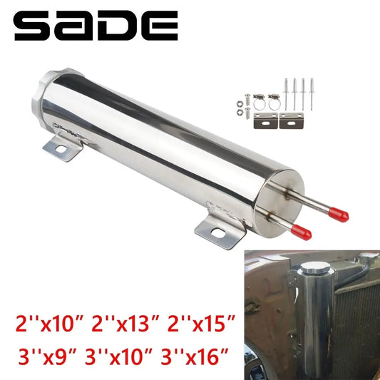 Universal Stainless Steel Coolant Overflow Tank - Polished Radiator Expansion Reservoir for Cars