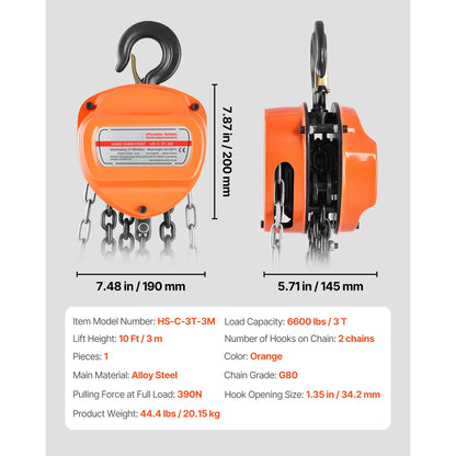 SucceBuy Manual Chain Hoist - G80 Galvanized Chain Block Pulley Hoist for Garage Lifting