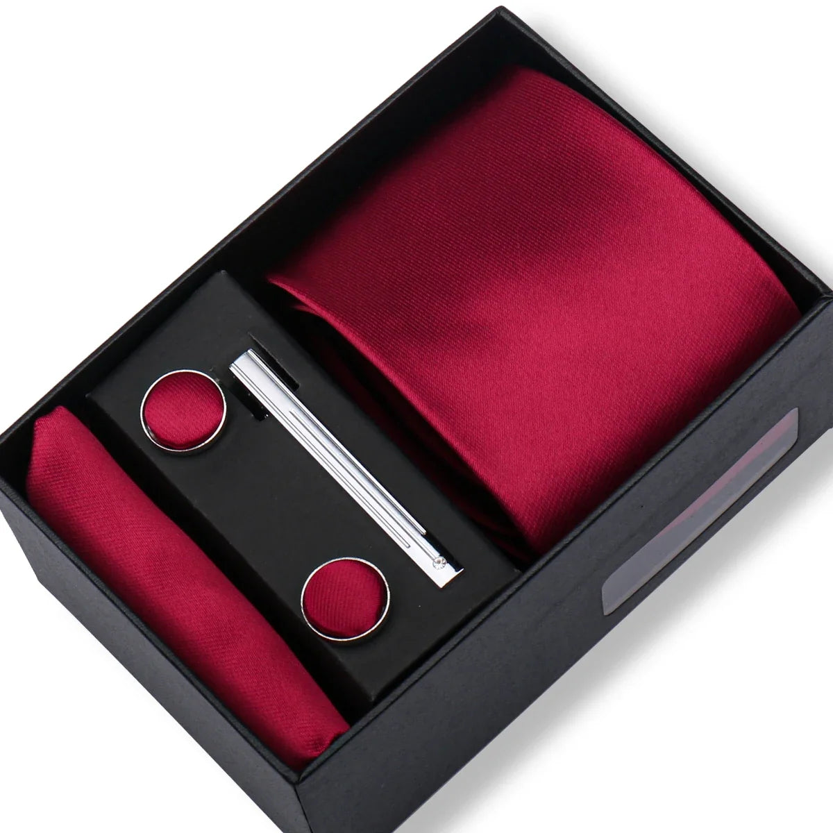 Men’s Green Business Tie Set - Premium Necktie with Hanky, Cufflinks & Tie Clip Gift Box for Wedding Formal Wear