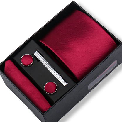 Men’s Green Business Tie Set - Premium Necktie with Hanky, Cufflinks & Tie Clip Gift Box for Wedding Formal Wear