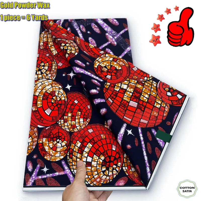 2026 African Real Wax Fabric - 100% Cotton Ankara Glitter Gold Print Batik Pagne for Women’s Fashion & Sewing
