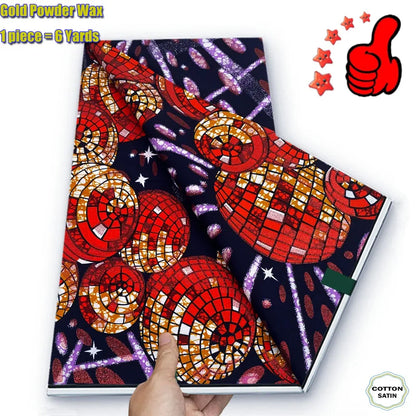 2026 African Real Wax Fabric - 100% Cotton Ankara Glitter Gold Print Batik Pagne for Women’s Fashion & Sewing