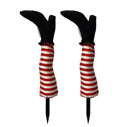 2pcs Halloween Witch Leg Yard Stakes - Evil Witch Outdoor Garden Lawn Decor & Party Decoration Props